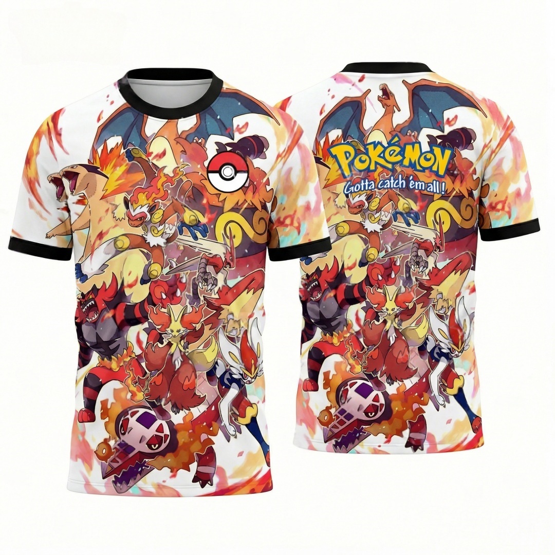 Pokeball Cosplay Prop - 2026年夏ポケモンファイアロイヤルスリーファミリーバケットテーマ3Dプリント通気性速乾Tシャツ大人親子トップス