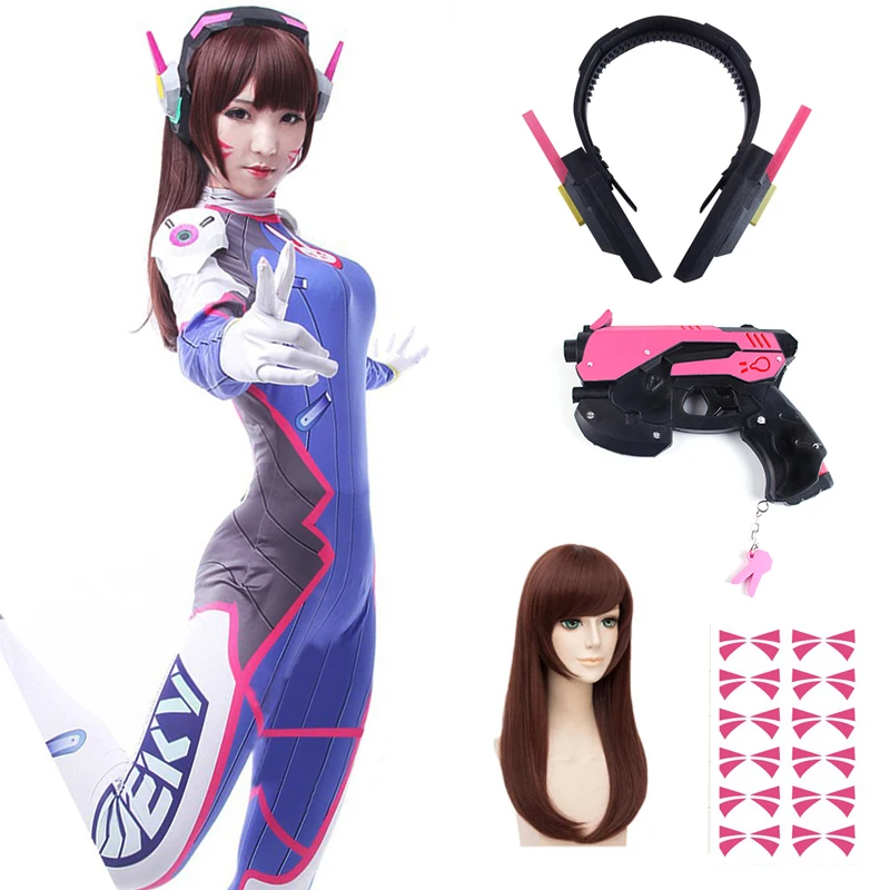 Dva Cosplay Prop - アニメ女性ジャンプスーツタイツ Dva コスプレ衣装ゲーム全身タイツウィッグコスプレ小道具ヘッドフォンスーツ D.Va Cos パーティーハロウィン衣装